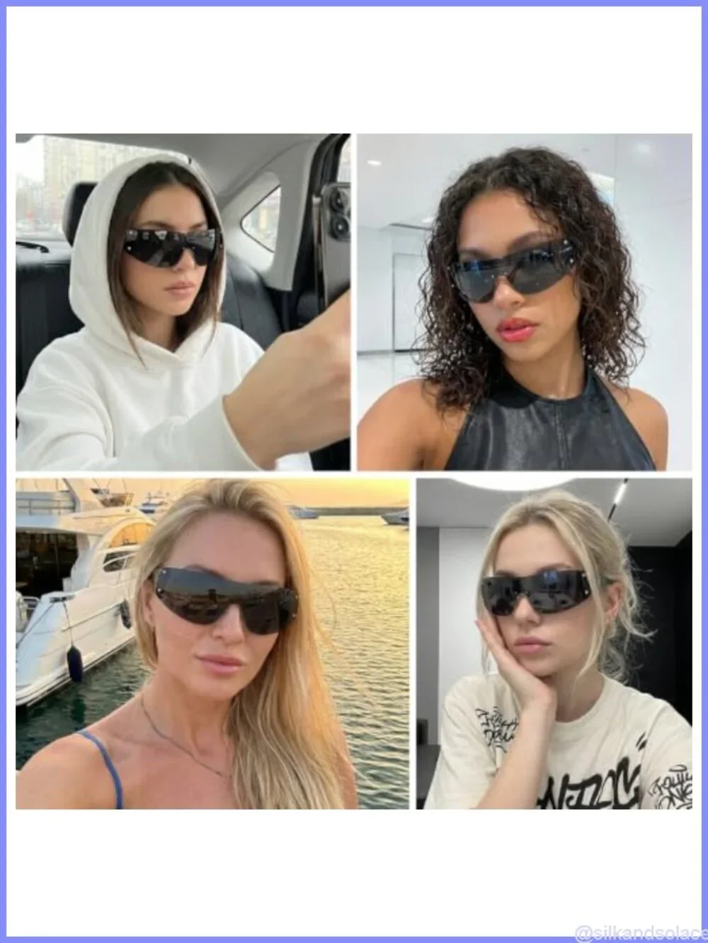 Lystaii Oversized Wrap Around Futuristic Sunglasses PC Frame, Rimless Retro Y2K